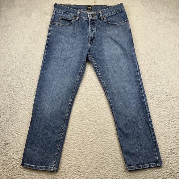 Lee Jeans Mens 34x29 Blue Regular Fit Straight Leg Stretch Denim Pants Comfort - Picture 2 of 14